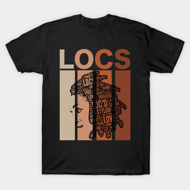 Locs Vintage Retro Words in Hair T-Shirt by blackartmattersshop